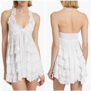Free People Adella Halter Slip Dress | White | Lace & Ruffles | Medium | NWT